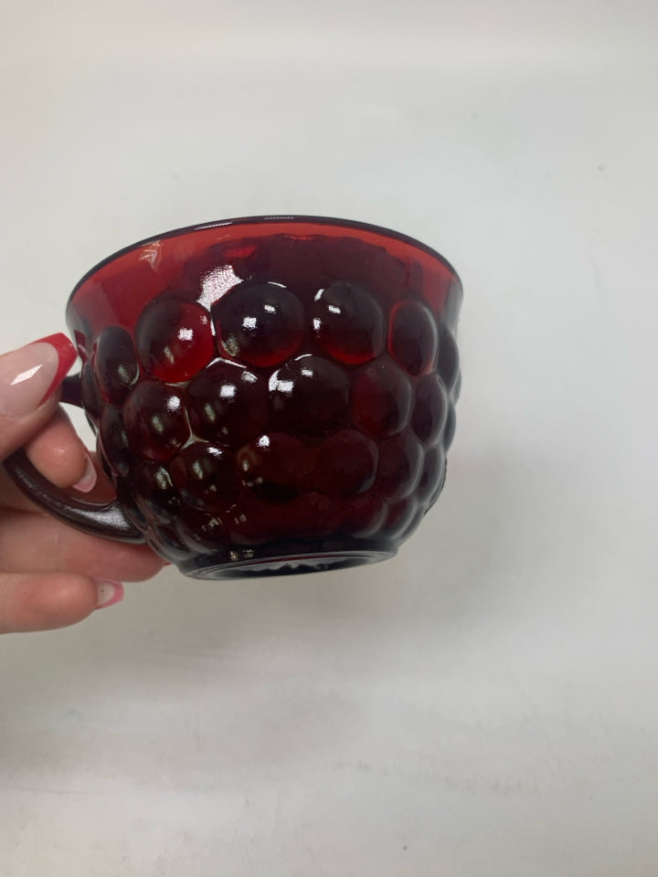 VTG RED BUBBLE DEPRESSION GLASS TEACUP.