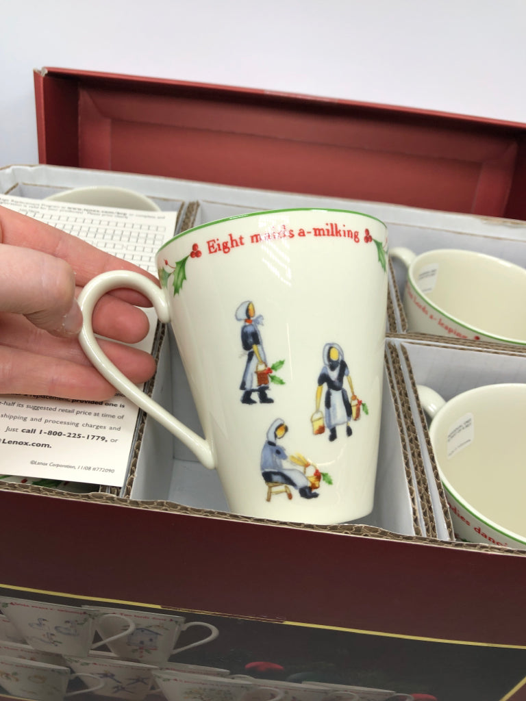 12 DAYS OF CHRISTMAS HOLIDAY MUGS - LENOX  - IN BOX.