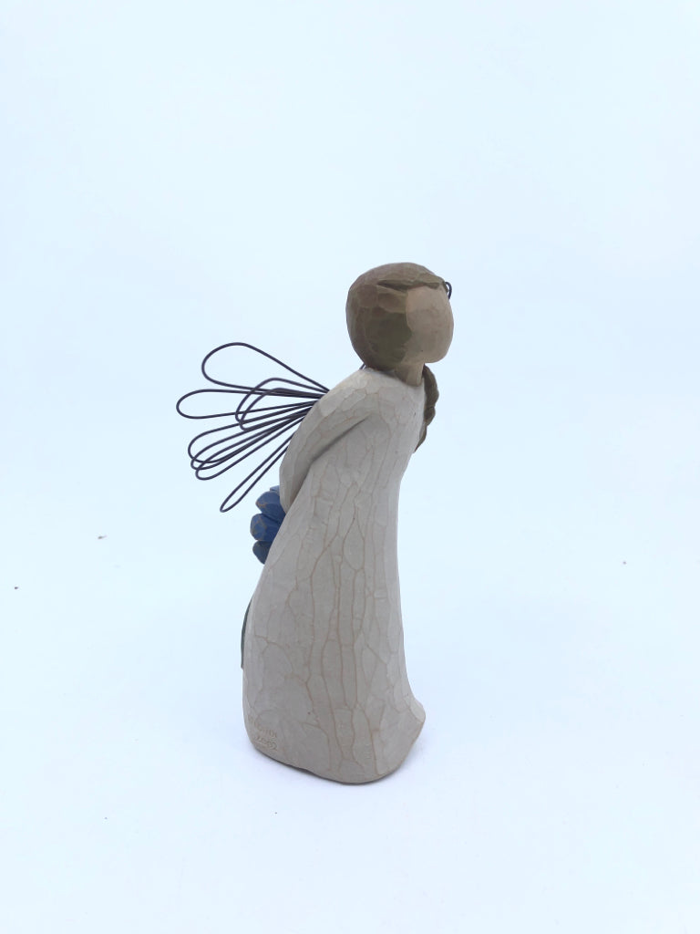 WILLOW TREE "THANK YOU" GIRL HOLDING  BLUE FLOWERS.