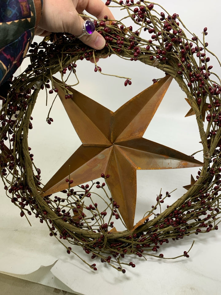 RUSTED STARS WREATH W/ PIP BERRIES.