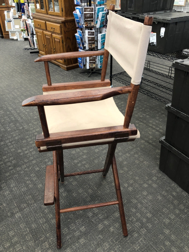 WOODEN DIRECTORS CHAIR W/CANVAS SEAT.