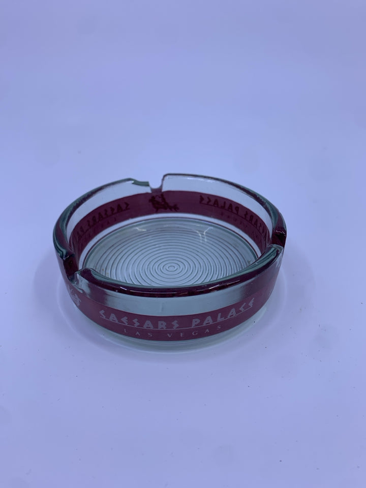 VTG CAESARS PALACE RED GLASS ASHTRAY.