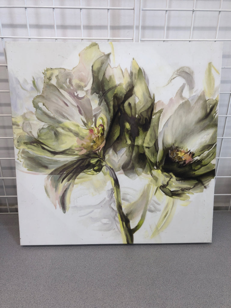 GREEN FLOWER WATERCOLOR CANVAS.
