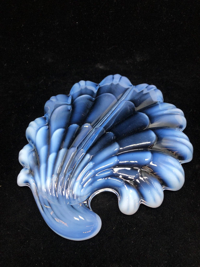 VTG MILKY BLUE DIVIDED SHELL DISH.