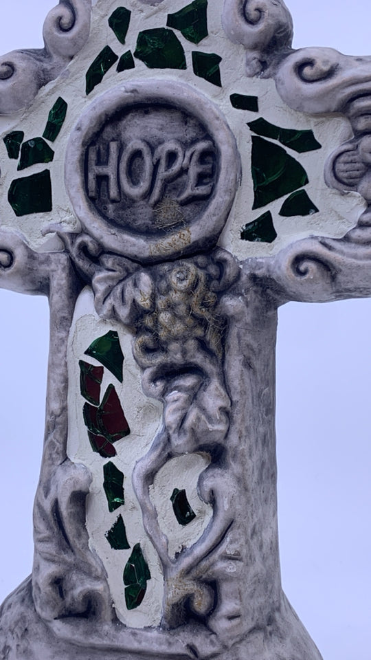 WITH GOD STONE CROSS W/ GLASS EMBEDDED.
