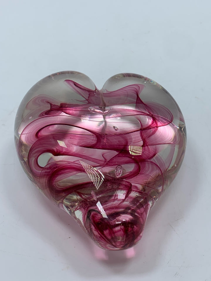 RED HEART BLOWN GLASS PAPERWEIGHT.
