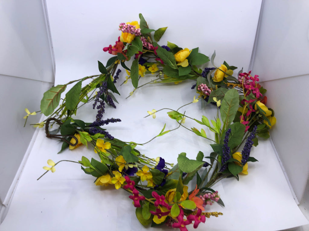 YELLOW/PINK FAUX FLORAL GARLAND.