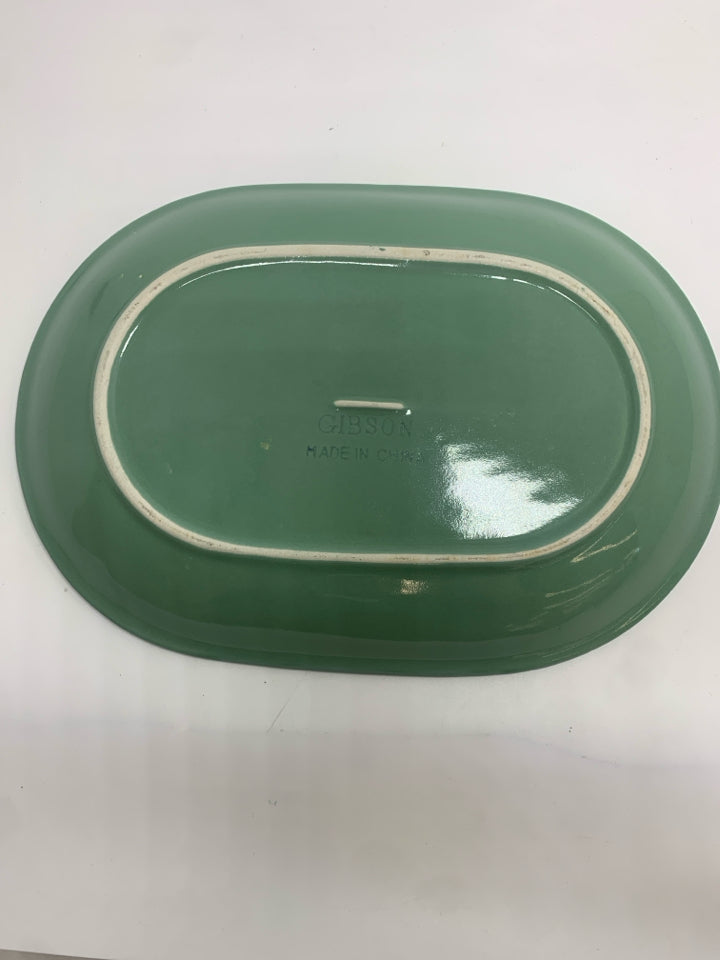 TEAL OVAL CERAMIC SERVING DISH.
