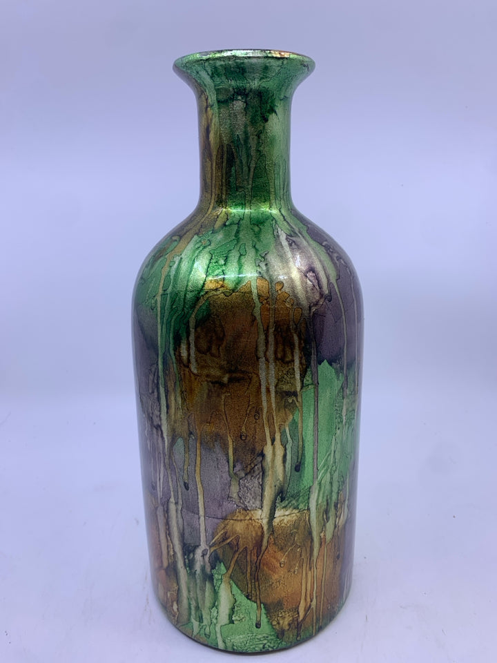 TALL GOLD + GREEN VASE.
