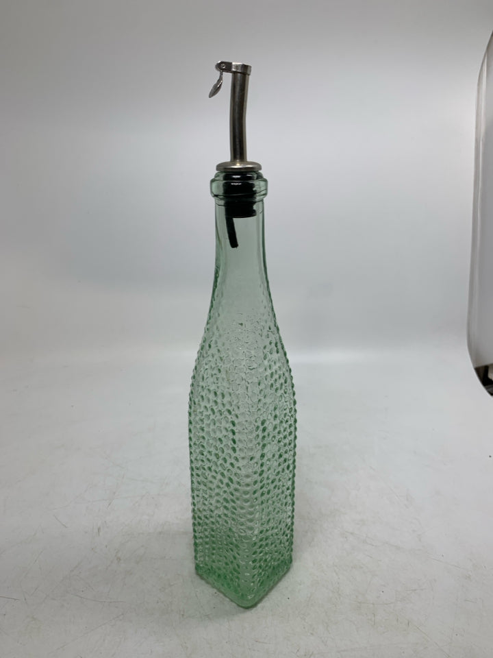 TINTED GREEN GLASS BEADED OIL DISPENSER.
