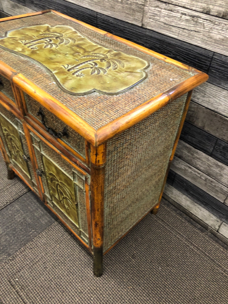VTG-STYLE RATTAN/BAMBOO PALM TREE CABINET.