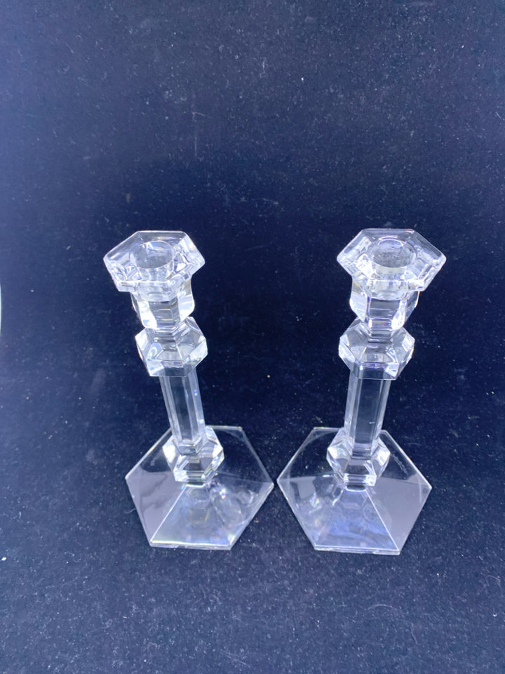 2 CRYSTAL TAPERED CANDLES HEXAGON BASE.