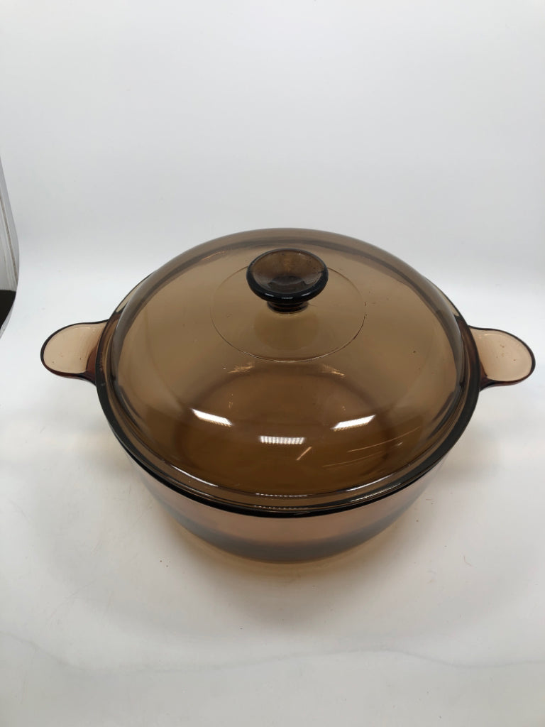 VTG VISIONS AMBER GLASS DUTCH OVEN.