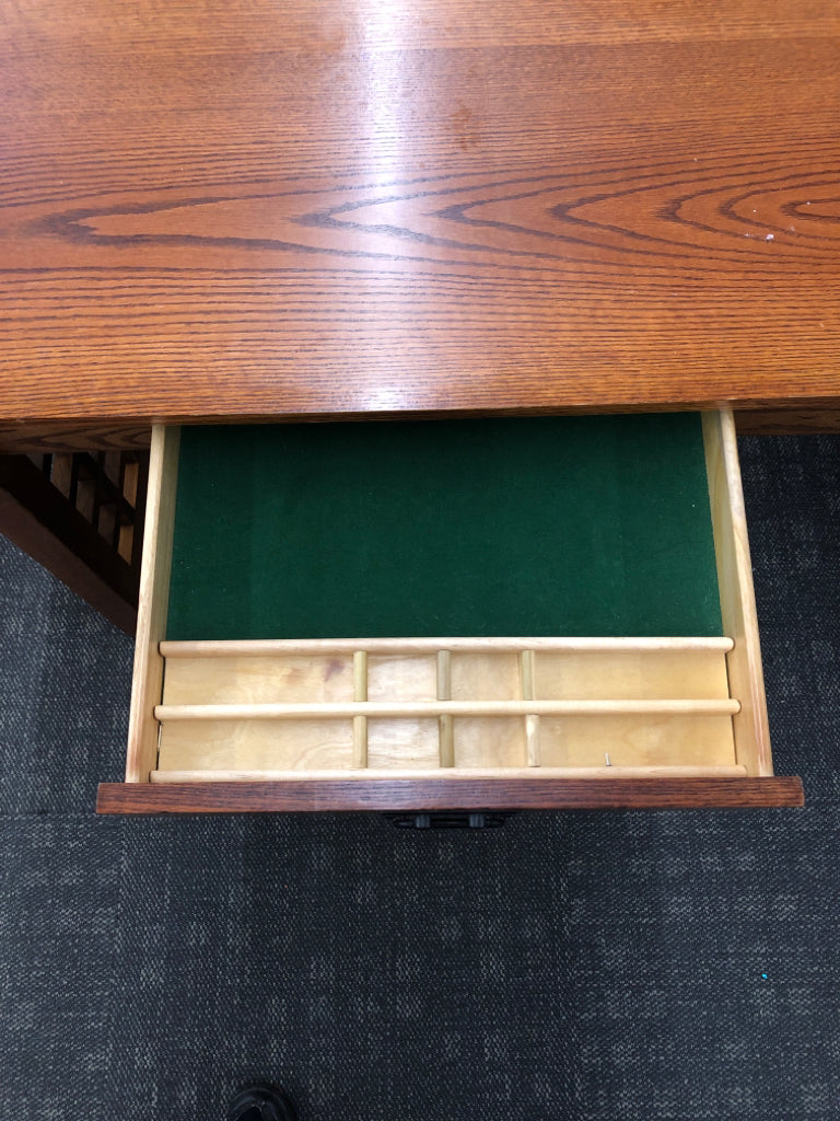 DARK WOOD DESK W 2 DRAWERS.