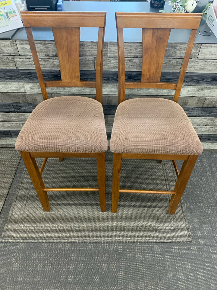 2 BROWN WOOD STOOLS.