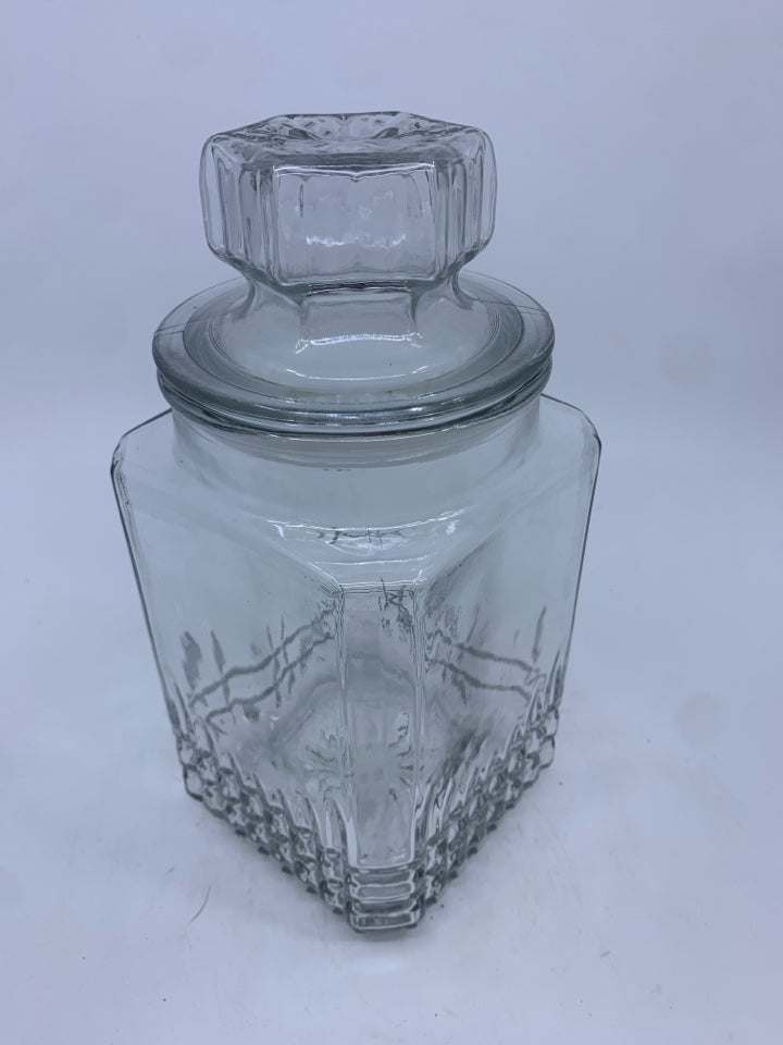 GLASS CANISTER W/ TEXTURED BOTTOM.