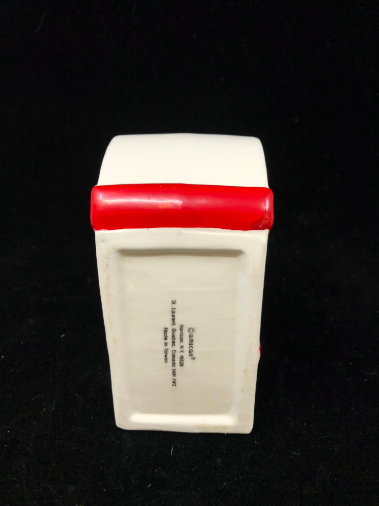 CERAMIC WHITE HEART PLANTER W/RED BOW.