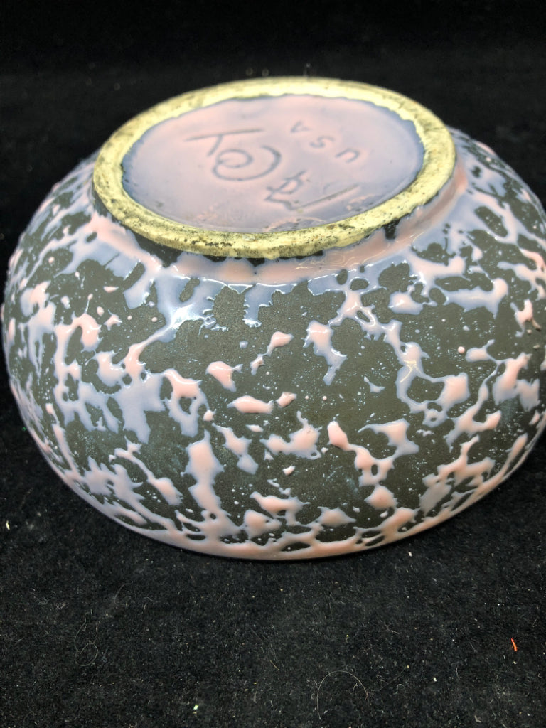 VTG PINK SPLATTER PAINTED POTTERY BOWL/PLANTER.
