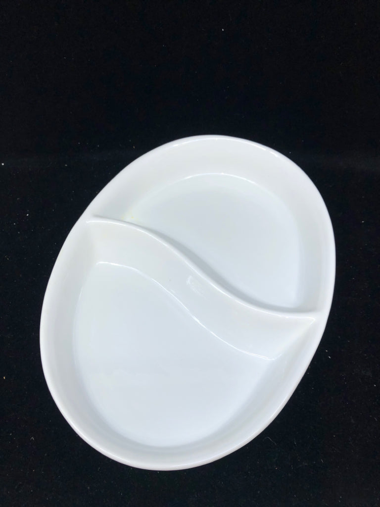 WHITE OVAL DIVIDED BOWL.