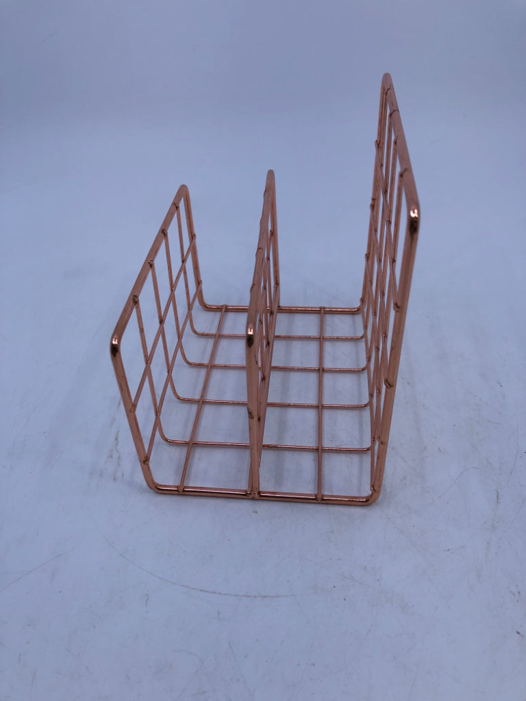 2 SLOT ROSE GOLD METAL GRATED DESK ORGANIZER.