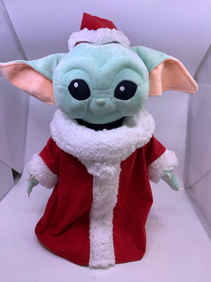 STANDING PLUSH YODA DRESSED UP AS SANTA.