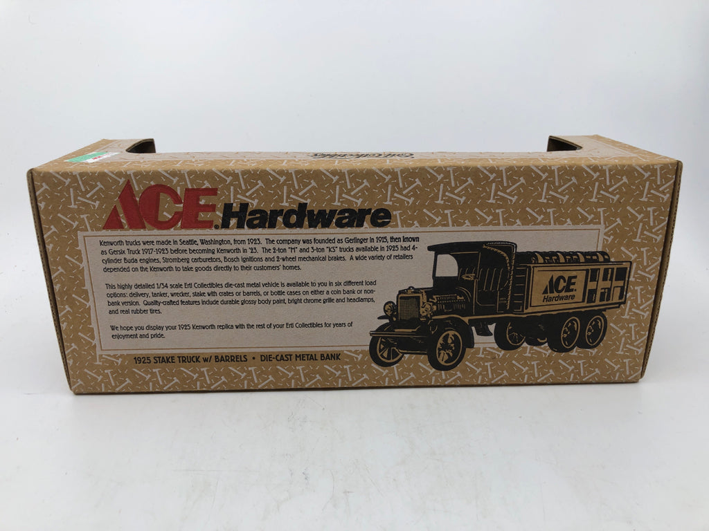 NIB ACE HARDWARE 1925 STAKE TRUCK WITH BARRELS.