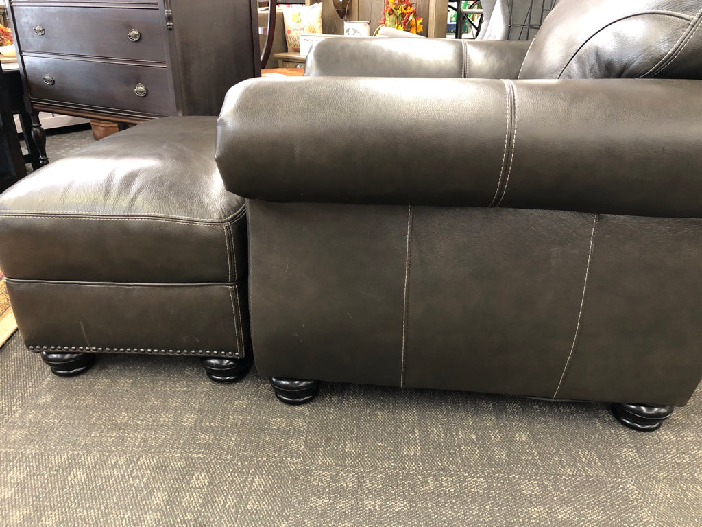 LEATHER LOUNGE CHAIR + OTTOMAN.