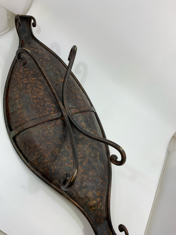 LEAF SHAPED HAMMERED COPPER FOOTED CENTERPIECE.