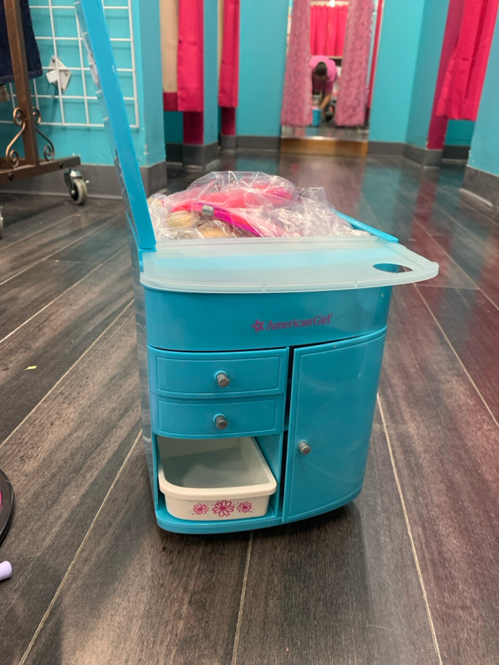 American Girl Doll Blue Hair Caddy & Chair Set