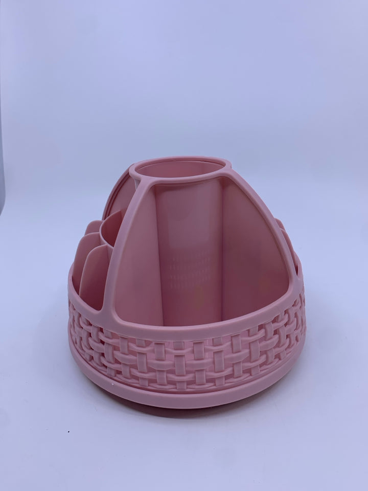 PINK PLASTIC SPINNING DESK ORGANIZER.