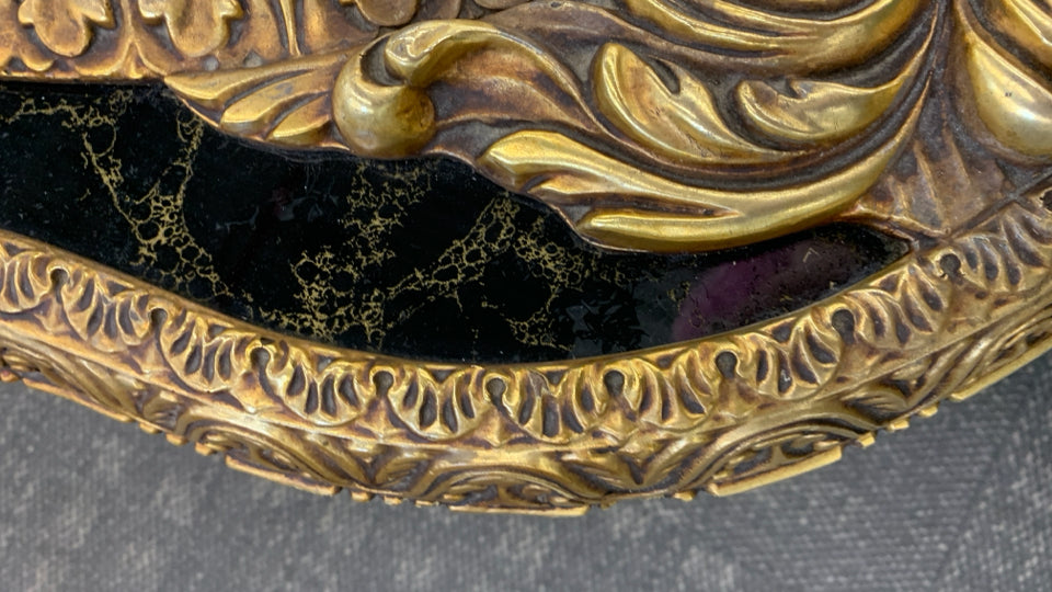 ORNATE GOLD COFFEE TABLE W/GLASS CENTER.