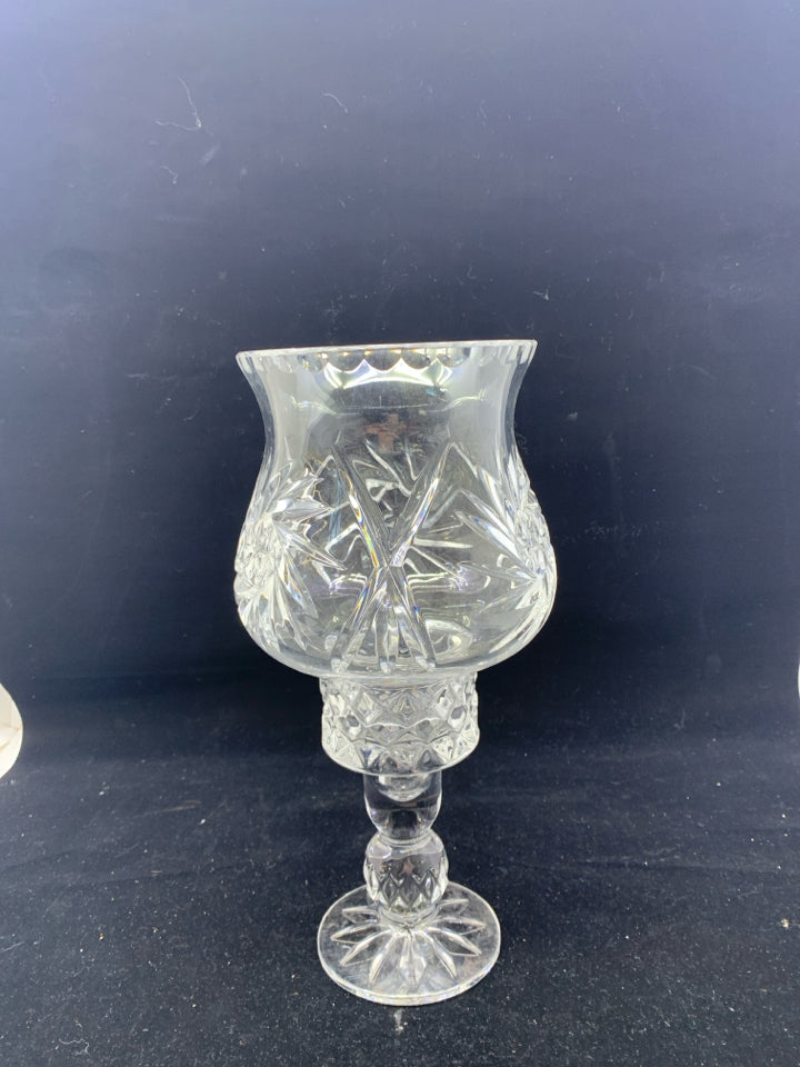 2 PC GLASS FOOTED CANDLE HOLDER.