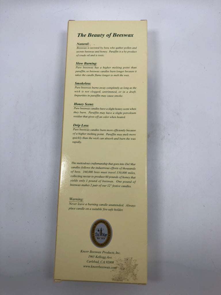 NIB VTG BEESWAX MUSIC NOTE DETAILED TAPERED CANDLES.