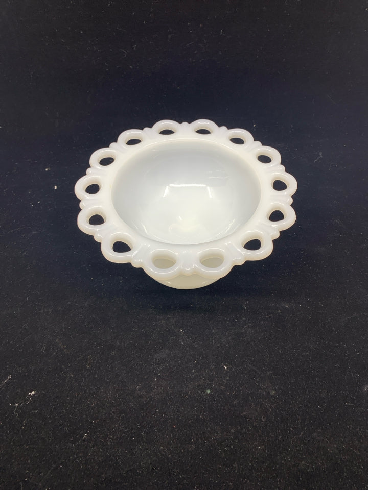 MILK GLASS FOOTED CANDY DISH.