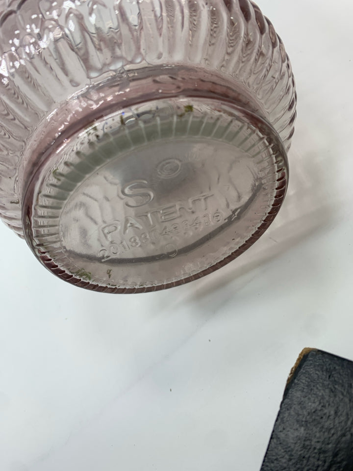 PINK GLASS TEA LIGHT LANTERN.
