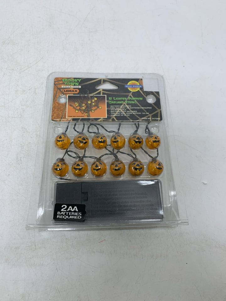 NIP VTG LEMAX SPOOKY TOWN 12 LIGHTED PUMPKIN GARLAND STRING.