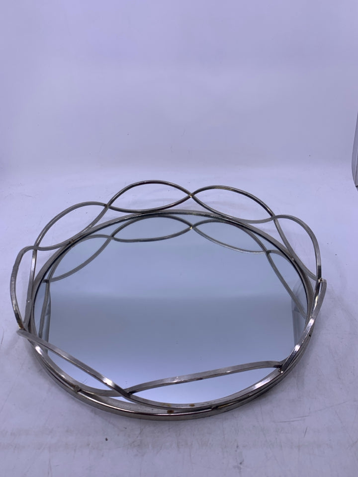 CIRCLE SILVER EDGE MIRROR TRAY.
