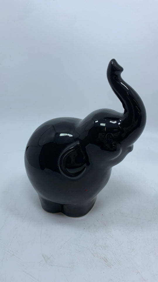 CERAMIC BLACK ELEPHANT SCULPTURE.