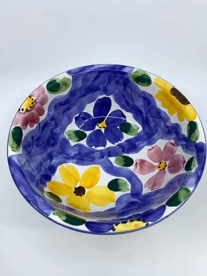 PINK + YELLOW FLORAL SERVING BOWL.
