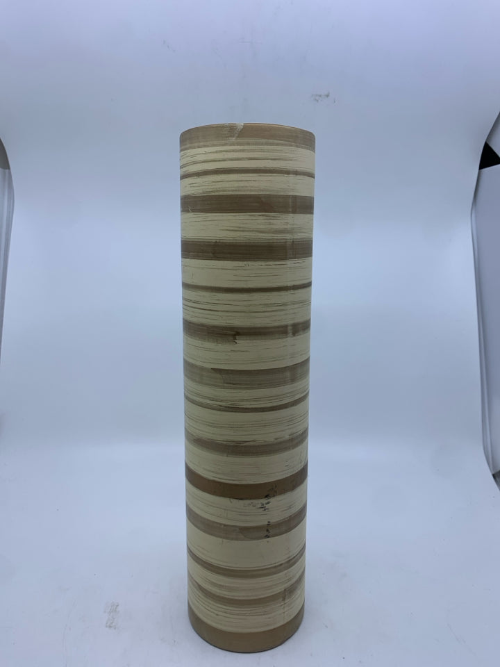 CREAM DARK STRIPED VASE.