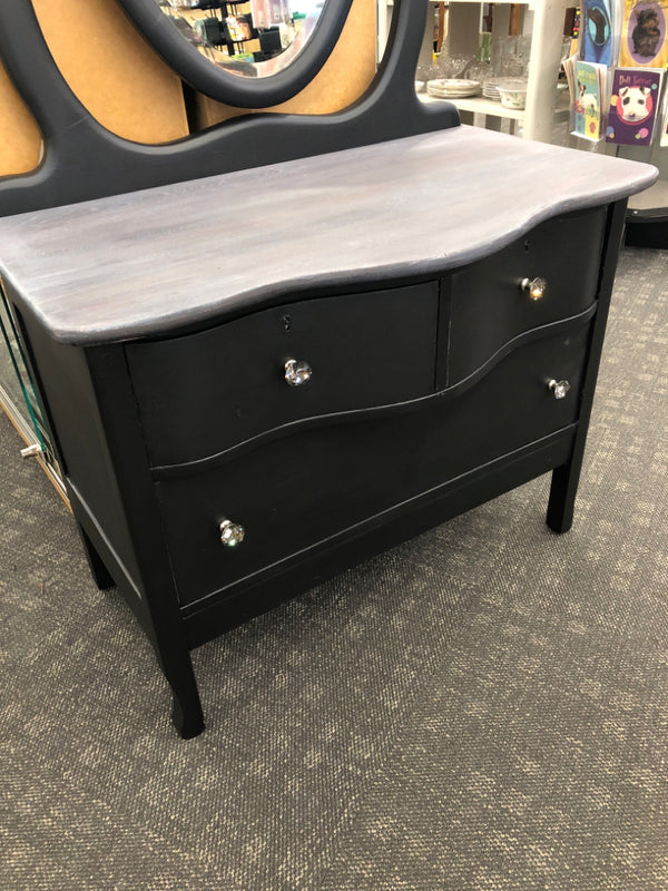 BLACK 3 DRAWER VANITY.