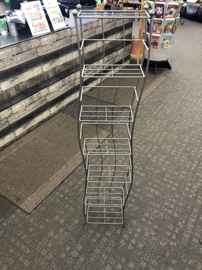 GREY METAL WAVY 6 SHELF MEDIA SHELF.