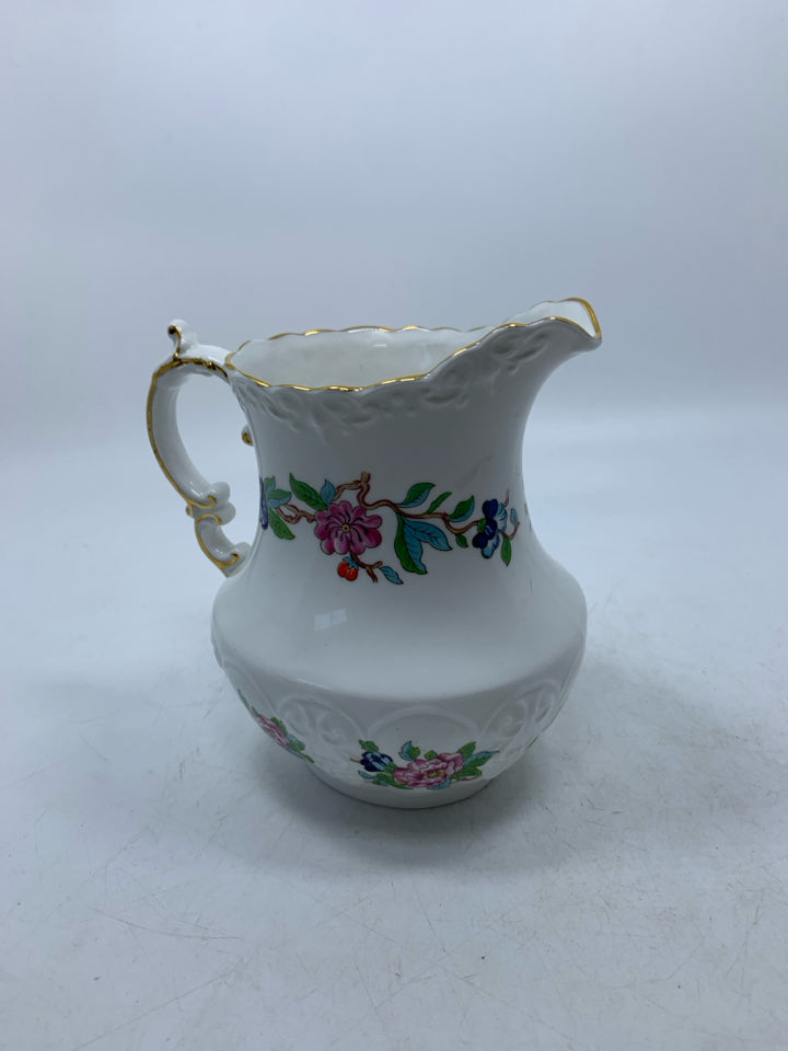 VTG PEMBROKE FLORAL W/ BIRDS BONE CHINA PITCHER.