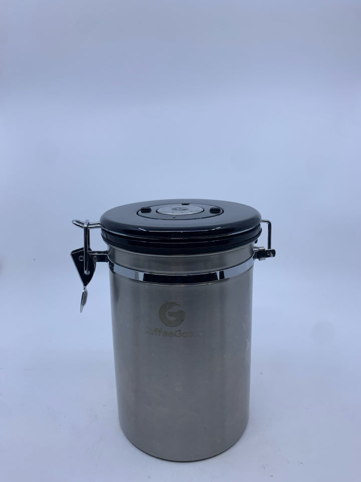 COFFEEGATOR SILVER METAL CANISTER.