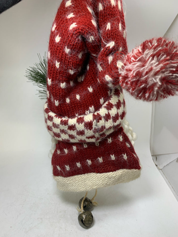 PLUSH SANTA HEAD W/ RED CHECKERED HAT WALL HANGING W/ BELL.
