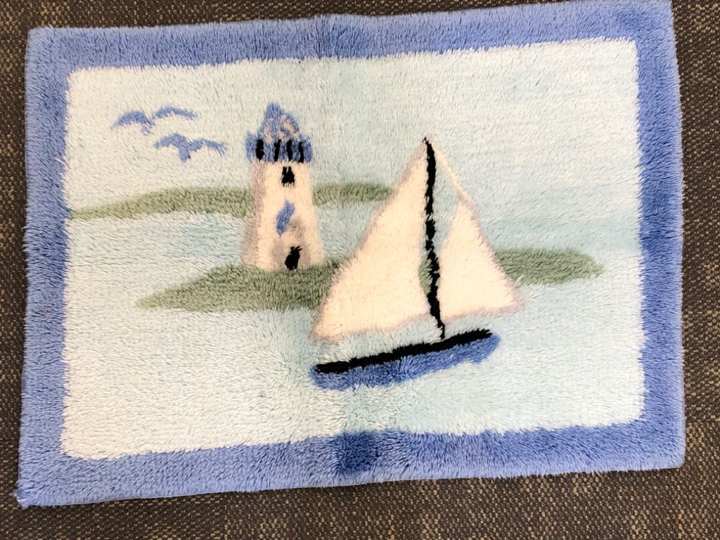 NAUTICAL BATHROOM RUG SAILBOAT/LIGHTHOUSE.