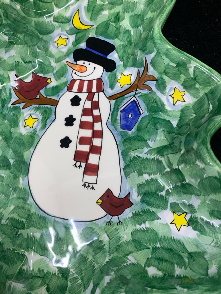 TREE PLATTER W/ SNOWMAN IN MIDDLE.