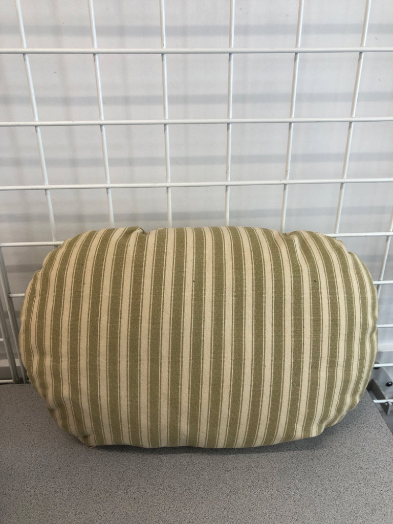 GREEN/WHITE STRIPE DECORATIVE PILLOW.