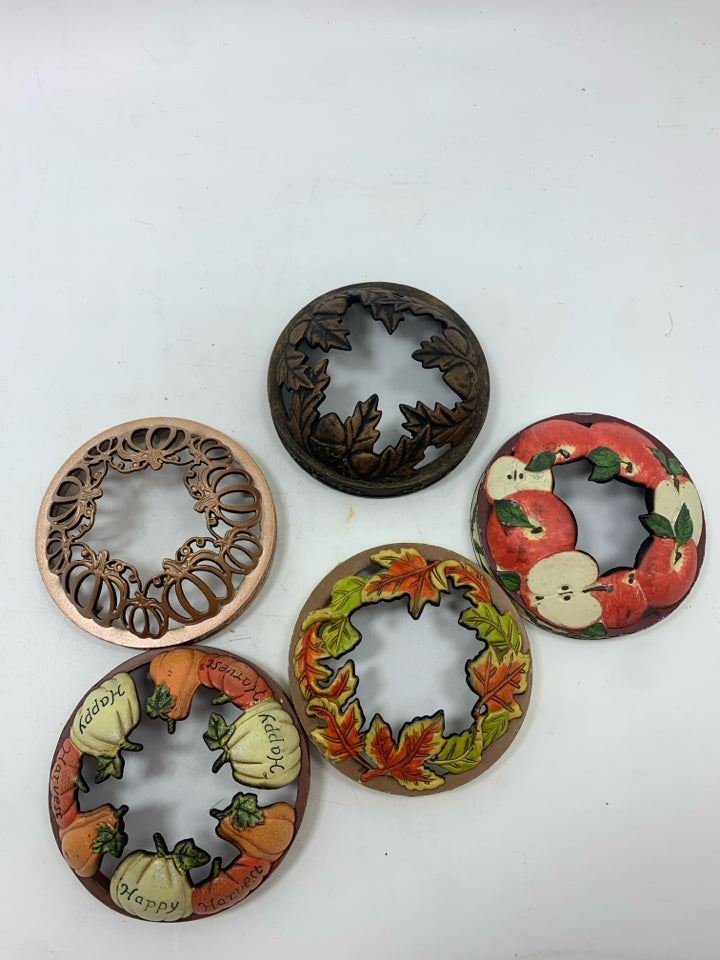 5 FALL THEME METAL CANDLE TOPPERS.
