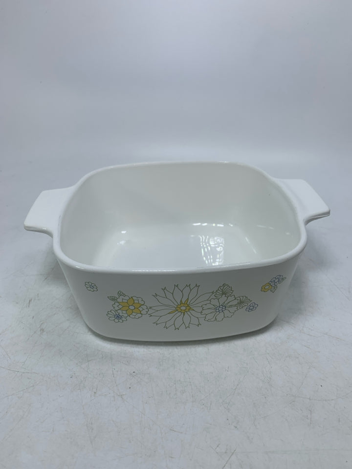 VTG FLOWERS SQUARE BAKING DISH W/ HANDLES.